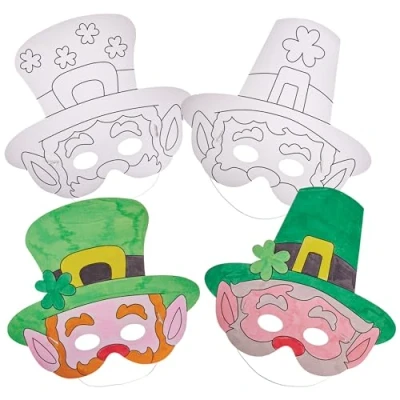 Image of Baker Ross FX987 Leprechaun Colour In Masks Pack of 8, St Patricks Day Dress Up for Kids