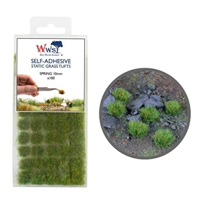 Image of War World Scenics Self Adhesive Static Grass Tufts x 100 Spring, 10mm Model Railway Wargame Scenery Railroad Modelling Diorama Miniature Hobby Tabletop