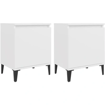 Image of vidaXL Bed Cabinets with Metal Legs 2 pcs White 40x30x50 cm
