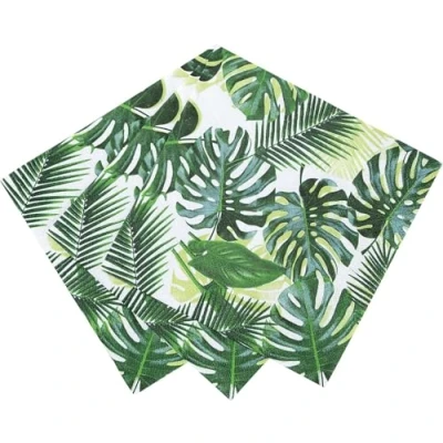 Image of Talking Tables Pack of 20 Tropical Cocktail Napkins Paper Palm Leaf Serviettes for Kid&#039;s Jungle Party, Hawaiian Theme, Luau, Summer, Picnic, Decoupage