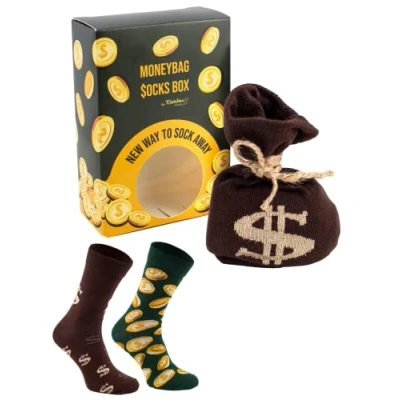Image of Rainbow Socks Men Women Funny Moneybag in a Box 1 Pair Size 7.5 11