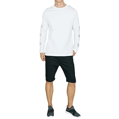Image of BRAVE SOUL Mens T Shirt Long Sleeve Printed Ribbed Crew Neck Stretch Tee Top, White, S Short