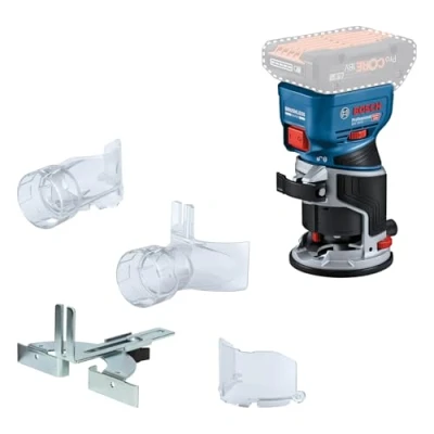 Image of Bosch Professional 18V System Cordless Router GKF 8 (incl. Parallel Guide, 2X Routing vac adaptors, Chip Shield, ¼ (6.35mm) Collet, Wrench, Without Battery/Charger)