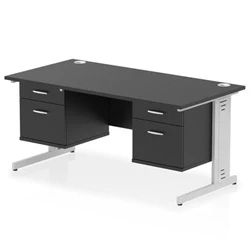 Image of Impulse 1600x800 Desk Black/Silver Cable Managed 2x2 Drawer Fixed Peds