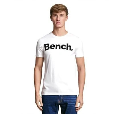 Image of Bench Mens Cotton T Shirt Short Sleeve Crew Neck Designer Logo Tee Casual Top White XL