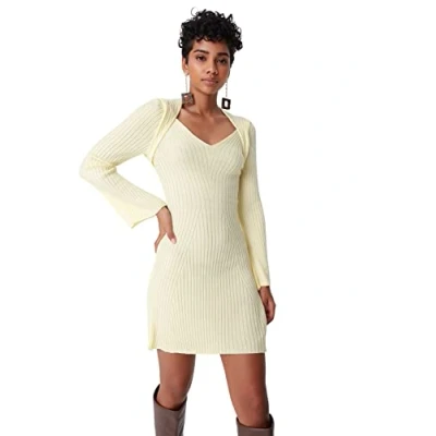 Image of Trendyol FeMan Design Mini Bodycon Slim fit Knitwear Dress Yellow