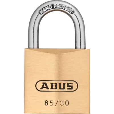 Image of ABUS padlock brass 85/30 for cellar doors, sheds and much more weatherproof lock body hardened steel shackle security level 5