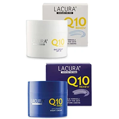 Image of Aldi Lacura Q10 Renew Moisturising Face Creams Night plus Day SPF 20 Anti Wrinkle Aging 50 millilitre