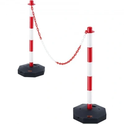 Image of VEVOR Adjustable Traffic Delineator Post Cones, 2 Pack, Safety Barrier with Fillable Base 8FT Chain, for Control Warning Parking Lot Construction Caution Roads, Red &amp; White