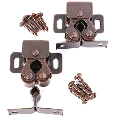 Image of 2X Antique Brass Double Roller Catch Sets + Screws Caravan Door/Cupboard Metal Latch