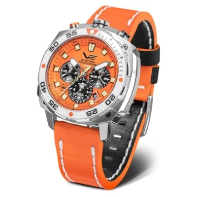 Image of Vostok Europe Systema Periodicum Men&#039;s Quartz Chronograph Watch 20ATM K1 Mineral Glass with Interchangeable Strap, Neon, Strap.