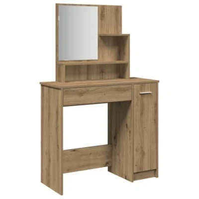Image of vidaXL Dressing Table with Mirror Artisan Oak Vanity Desk Storage, Engineered Wood