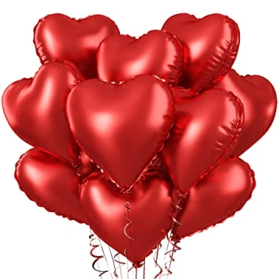 Image of Red Heart Balloons, Foil Balloons Red, 10PCS Shape 18inch Metallic for Helium Valentine Decorations Valentines Day, Wedding, Brithday, Anniversary