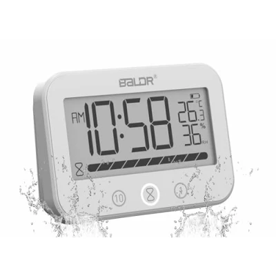 Image of LXSZRPH Digital LCD Waterproof Timer Shower Clock, for Water Spray, Bathroom Clock Wall, Two Suction Cup, Displays Time, Temperature, and Indoor Relative Humidity (1, White)