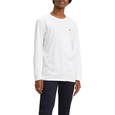Image of Levi&#039;s Men&#039;s Long Sleeve Original Housemark Tee T Shirt, Cotton + Patch White, S