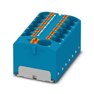 Image of PHOENIX CONTACT PTFIX 10/12X4 NS35 BU Distribution Block, Number of Connections 13, Cross Section 0.5 mm² 10 mm², AWG 20 6, Width 28.6 mm, Blue (Pack 8)