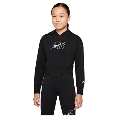 Image of Nike Girl&#039;s Air Ft Hooded Sweatshirt, Black/White/Lt Smoke Grey, M