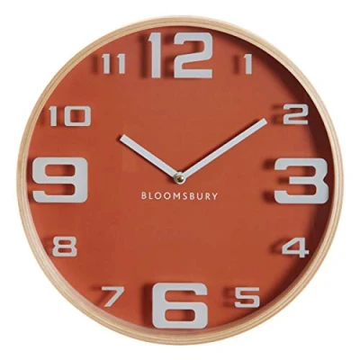 Image of Premier Housewares Wall Clock, Glass, Wood, Orange