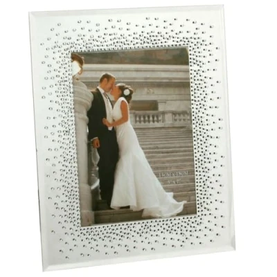 Image of Wedding Mirror Glass Photo Frame Starburst Crystals Design For 5&quot;x7&quot; Pictures FG51357