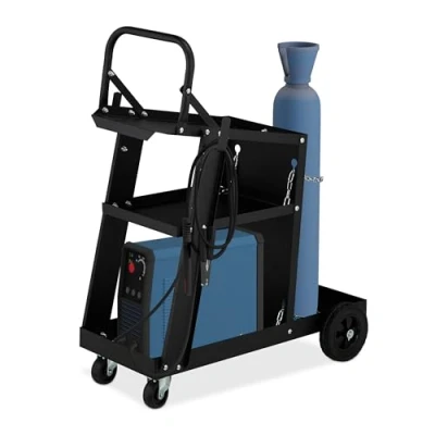 Image of Relaxdays Welding Cart, 3 Shelves, Gas Cylinder Holder, Welder Trolley, Load Capacity 90 kg, HxWxD: 88x40x71 cm, Black, Steel, Plastic