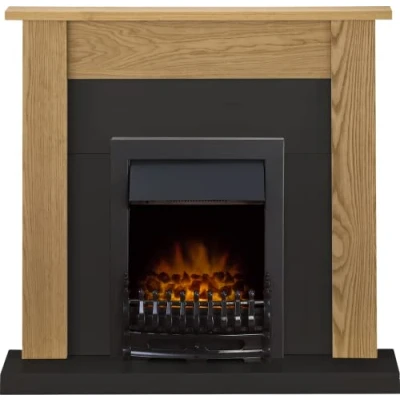 Image of Adam Southwold Fireplace Suite in Oak and Black with Blenheim Electric Fire Black, 43 Inches