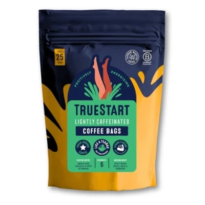 Image of TrueStart Vegan Coffee Bags, Lightly Caffeinated 25 Loose Mycotoxin Free Rich in Antioxidants, Quick Brew, Individually Wrapped &amp; Gluten Free, Resealable Pouch