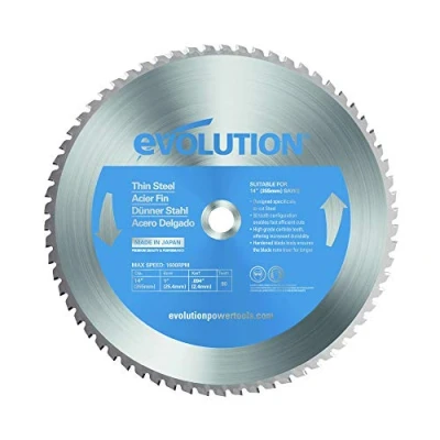 Image of Evolution Power Tools T355TCT 90CS Circular Saw Blade (AKA TCT Blade) For Cutting Thin Steel Carbide Tipped Metal Produces Virtually No Heat, Burrs or Sparks, 355 mm