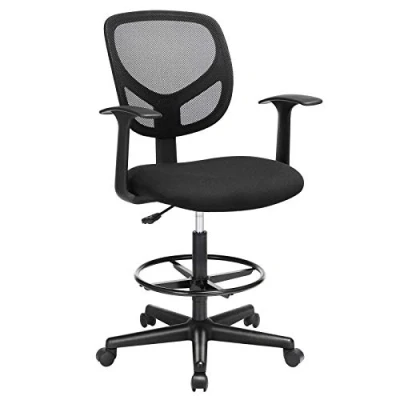 Image of SONGMICS Drafting Stools Chairs with Armrest, Set of 2 Mesh Office Chairs, Ergonomic Painting Height Adjustable Footrest, 360 Swivel Task Stool, for Standing Desk, Black OBN25BKUK