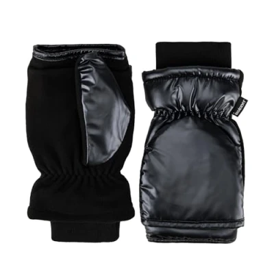 Image of isotoner Women&#039;s Iridescent Sleekheat Glove Or Flip Top, Metallic Black Mitten, S/M