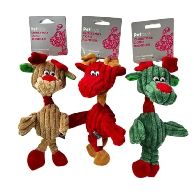 Image of Pawstrading Pet Face Cord Reindeer Christmas Dog Toy PACK OF 3 Soft Squeaky Ball