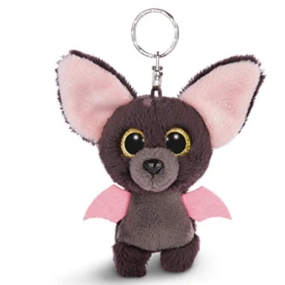 Image of Nici Glubschis Baako Bat 9 Cm with Large Glitter Eyes, Plush Toy Key Ring 45540 Keyring 9cm, Animal Print, Grey/Pink, One Size