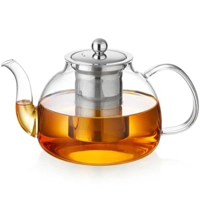 Image of MESNEY 40oz (1200ml) Glass Teapot with Infuser Stovetop Safe Heat Resistant Borosilicate Tea Pot for Loose Tea, Microwave &amp; Dishwasher