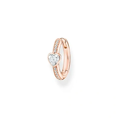 Image of Thomas Sabo single hoop earrings with heart and white stones gold plated silver CR692 416 14