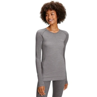 Image of FALKE Women&#039;s Wool Tech Light Round Neck W L/S SH Functional Yarn Quick Dry 1 Piece Base Layer Top, Grey (Grey Heather 3757), XS