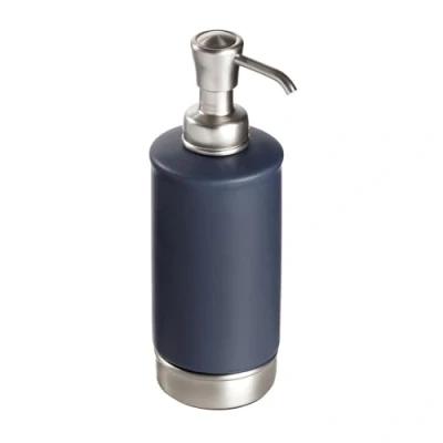 Image of iDesign Ceramic and Steel Soap Dispenser, York Collection Soam Pump, Matte Navy/Brushed Nickel