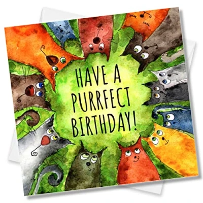 Image of Punkcards Birthday Card Friend with Cats &#039;Have a Perfect Birthday&#039; Best Female Special