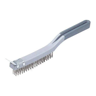 Image of ProDec 14 inch Soft Grip Wire Brush with Scraper, 3 High Density Rows of Steel for Heavy Duty Cleaning Wood, Metal, Masonry, Paint &amp; Grime Removal, Rust, Grills, Tiles, Brick, 14&quot;