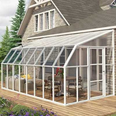 Image of 8&#039;x16&#039; Palram Canopia Rion White Sun Room Walk In Wall Greenhouse (2.4x4.8m)