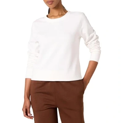 Image of Amazon Essentials Women&#039;s French Terry Fleece Crewneck Sweatshirt (Available in Plus Size), White, S