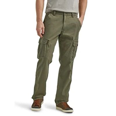 Image of Wrangler Authentics Men&#039;s Relaxed Fit Stretch Cargo Pant, Olive, 38W / 34L