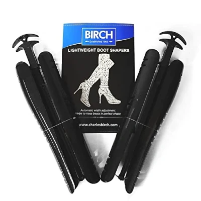 Image of Birch Automatic Boot Shaper Tree, 16 inch, 41 cm, Plastic Springs Trees, Black, 1 Pair (2 pieces), Prevent Creasing like Trees