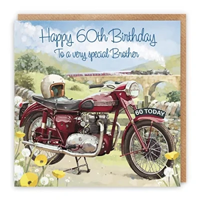 Image of Hunts England 60th Brother Motorbike Birthday Card Happy To A Very Special Classic Motorcycle Stunning Artistic Milo&#039;s