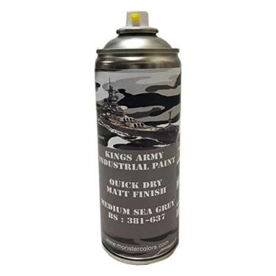 Image of Kings Army Medium Sea Grey Bs 381 637 Military Matt Spray Paint 400ml Vehicle Paint, Airsoft, Paintball, Model Maker Fishing