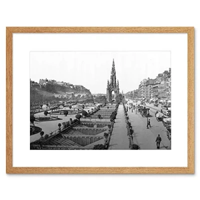 Image of Wee Blue Coo Edinburgh Princess Street Castle Scott Monument Scotland Old Art Framed Wall Print