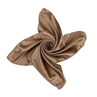 Image of Satin Silk Large 90cm X Square Plain Nautical Head Neck Scarfs Wrap (Burnt Olive)