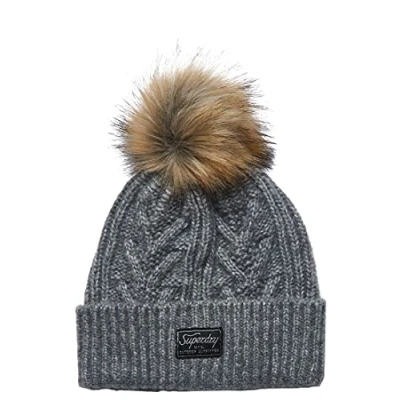 Image of Superdry Women&#039;s Cable Lux Beanie Hat, Soft Grey Marl, One Size