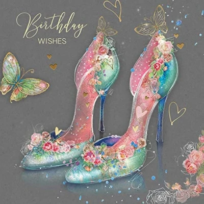 Image of Cherry Orchard Female Birthday Wishes Card Shoes Flowers