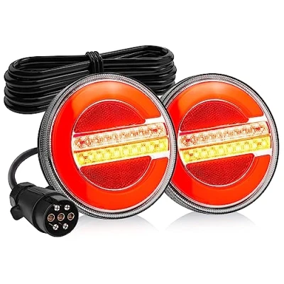 Image of MICTUNING Trailer Tail Lights 2PCS Rear Turn Signals Daytime Running Brake Bright 24 LEDs IP67 Waterproof with 7 Pin Plug and 7.5m Cable