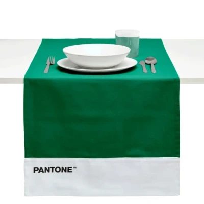 Image of PANTONE™ Modern Table Runner in 100% Cotton, 220 g Soft and Durable Centerpiece Tablecloth, Ideal for Kitchen Accessories Fabric Centrepiece Placemats, 45 x 145 cm, Green