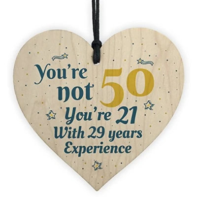 Image of RED OCEAN 50th Birthday Gift Wooden Heart 50 For Dad Mum Sister Friend Funny Sign Keepsake